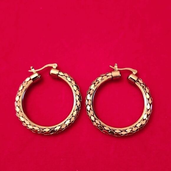 Vintage Signed DSMK Stainless Steel Hoop Earrings - Picture 1 of 3